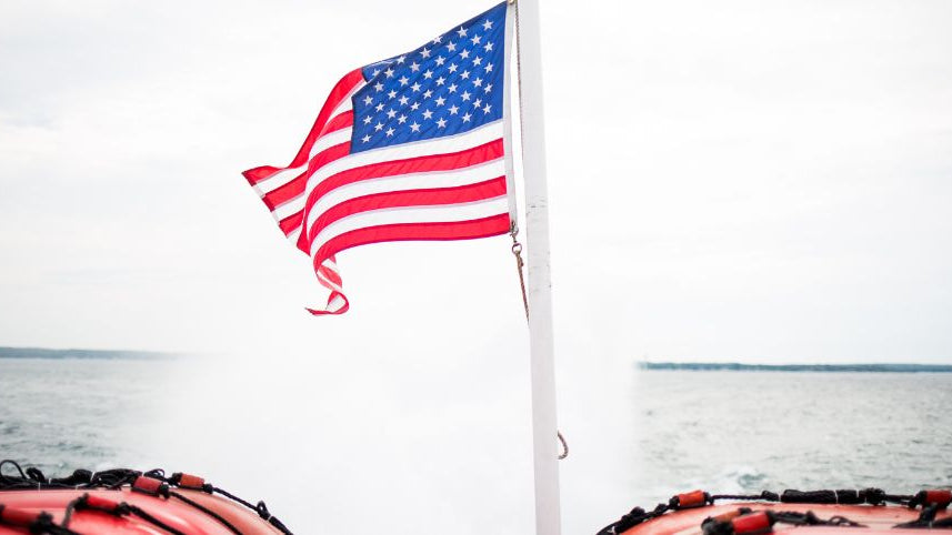american flag on boat