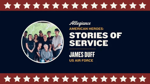 James Duff, US Air Force veteran, surrounded by family members gathered outdoors under a pavilion