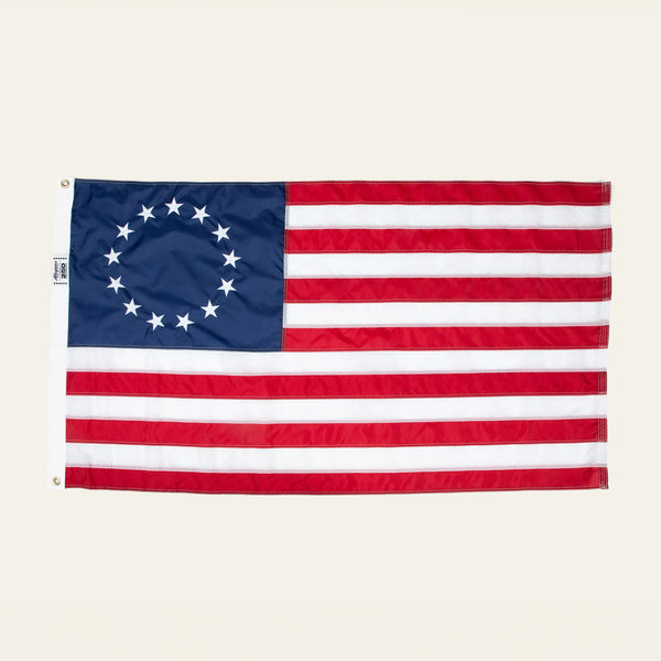 Made in USA Betsy Ross flag featuring 13 white stars in a circle and red and white stripes