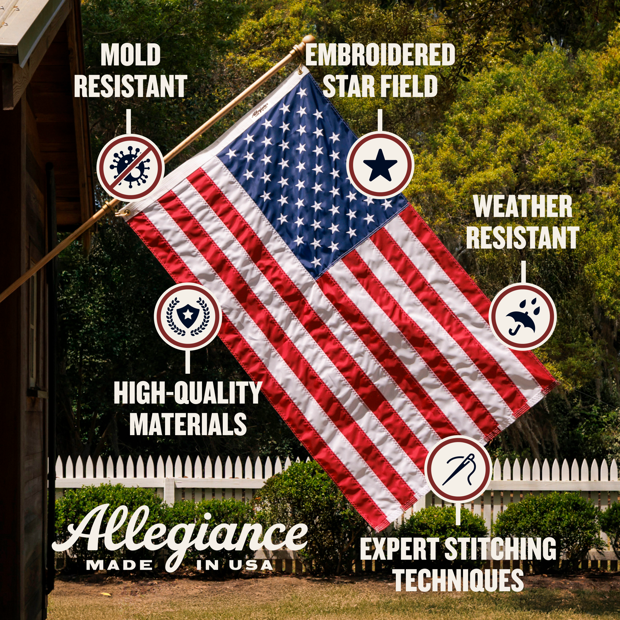 American flag with features highlighted and 'Allegiance' branding.